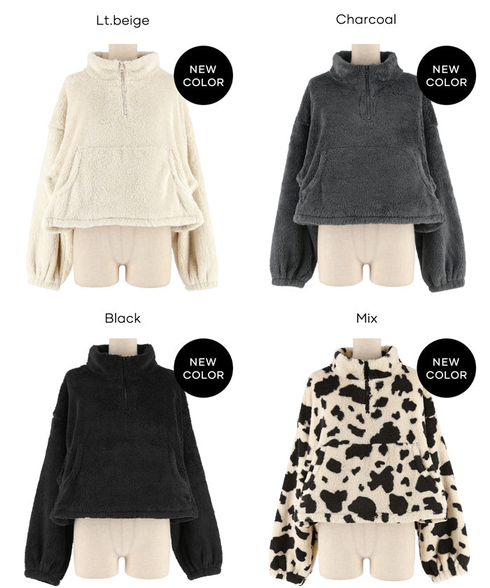 雙面刷毛半拉鍊長袖短版衛衣