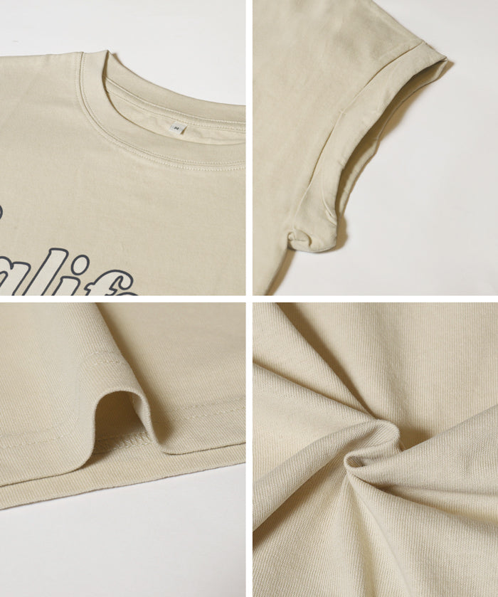 短版反摺袖口修身LOGO T-shirt