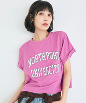 Cropped Logo T-Shirt with Rolled Sleeves