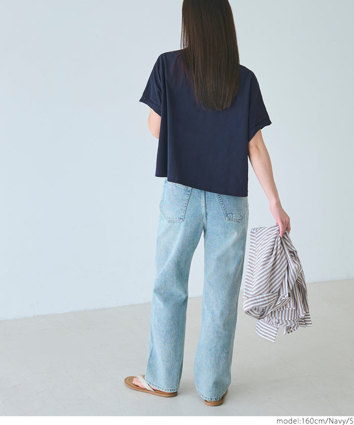 短版反摺袖口修身LOGO T-shirt