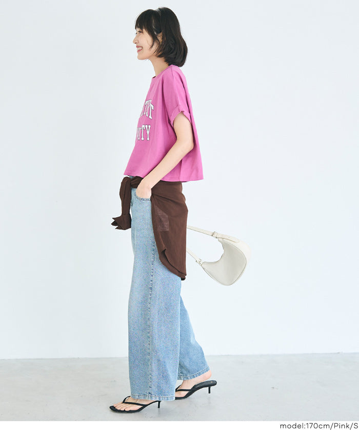 Cropped Logo T-Shirt with Rolled Sleeves
