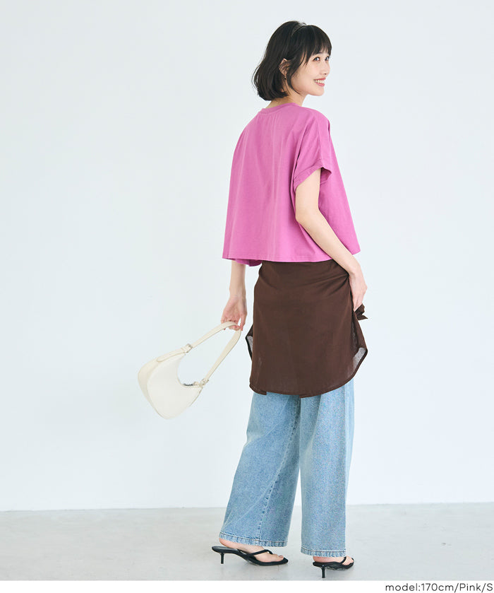 Cropped Logo T-Shirt with Rolled Sleeves