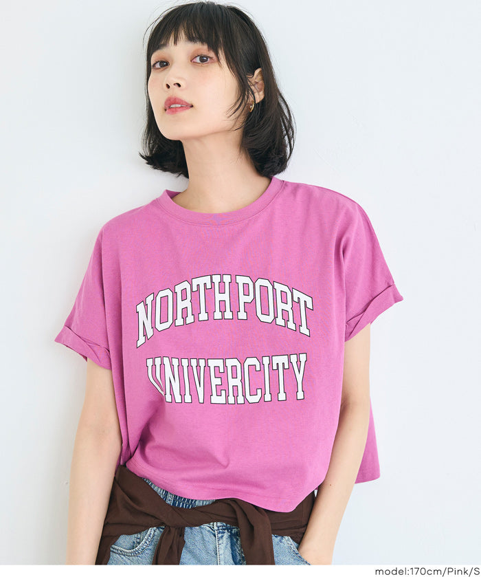 Cropped Logo T-Shirt with Rolled Sleeves