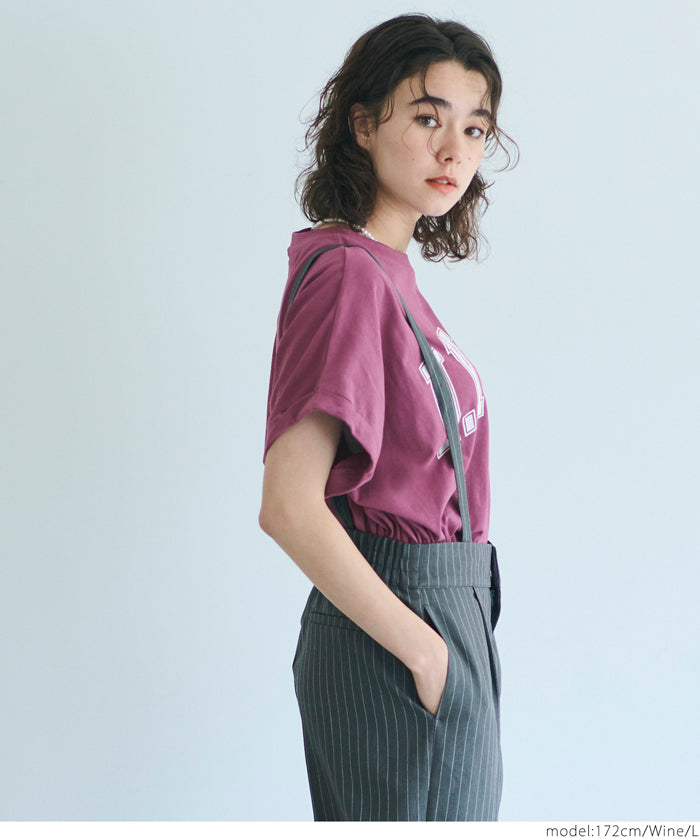 短版反摺袖口修身LOGO T-shirt