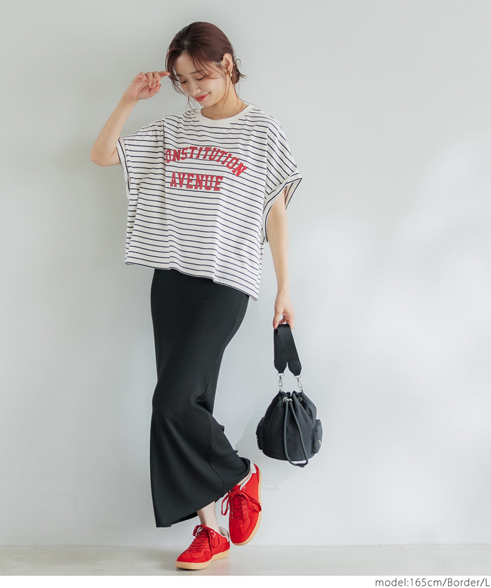 短版反摺袖口修身LOGO T-shirt