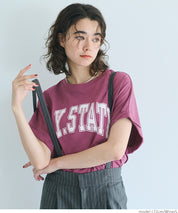 短版反摺袖口修身LOGO T-shirt