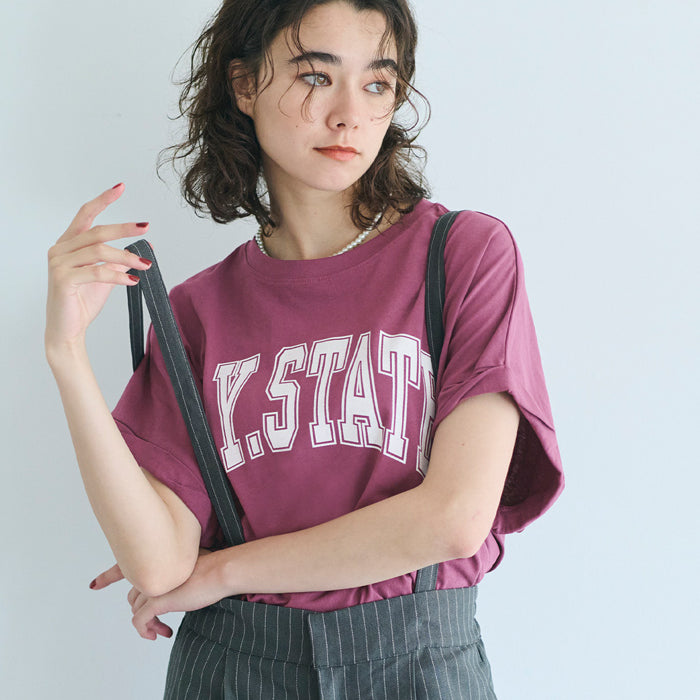 短版反摺袖口修身LOGO T-shirt