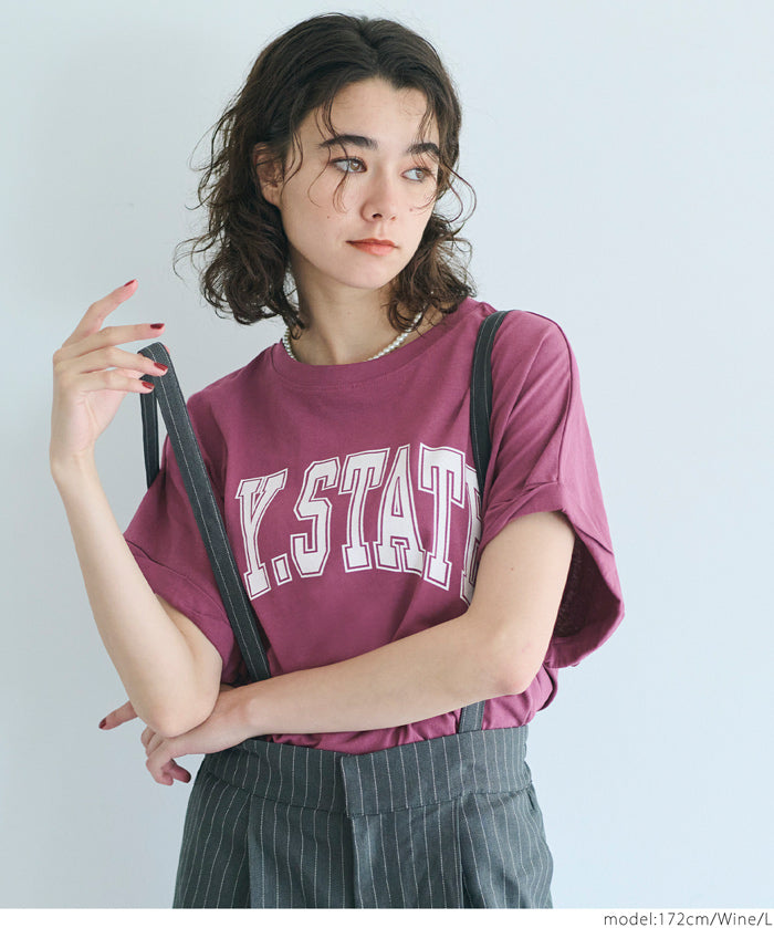 短版反摺袖口修身LOGO T-shirt