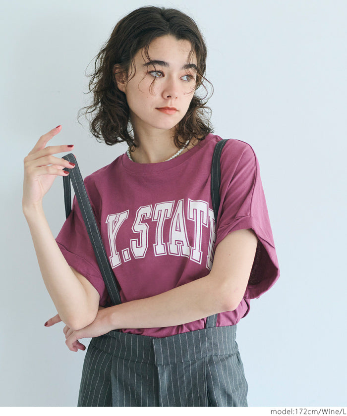 短版反摺袖口修身LOGO T-shirt