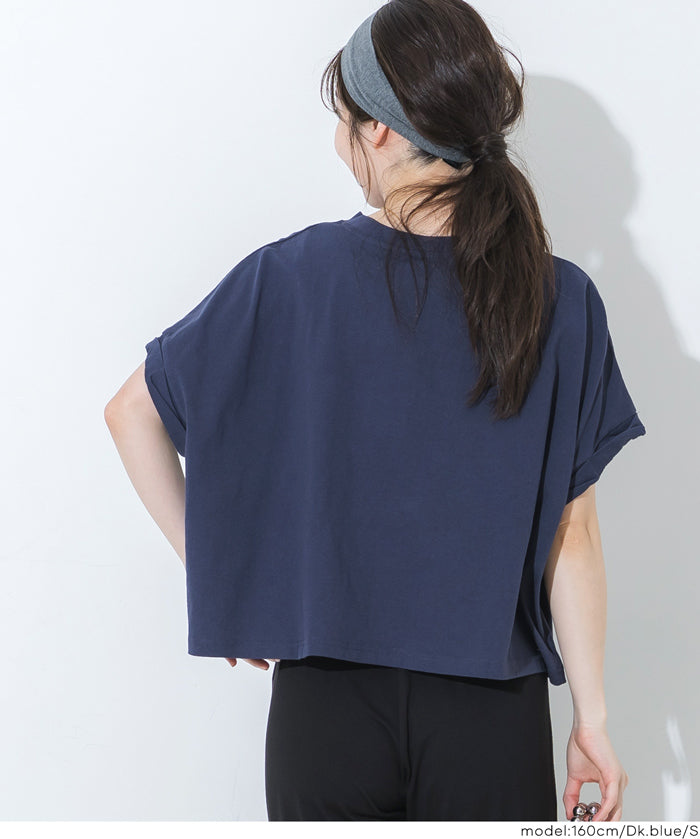 Cropped Logo T-Shirt with Rolled Sleeves