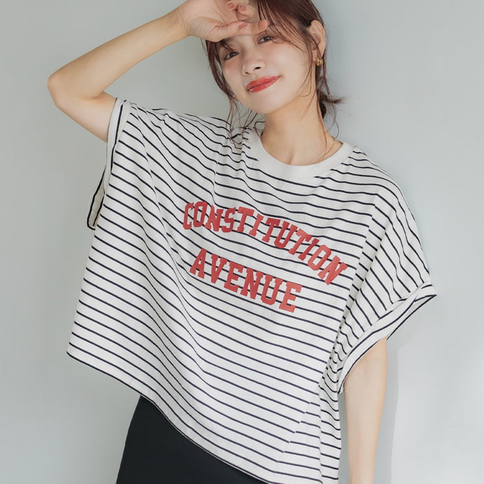 短版反摺袖口修身LOGO T-shirt