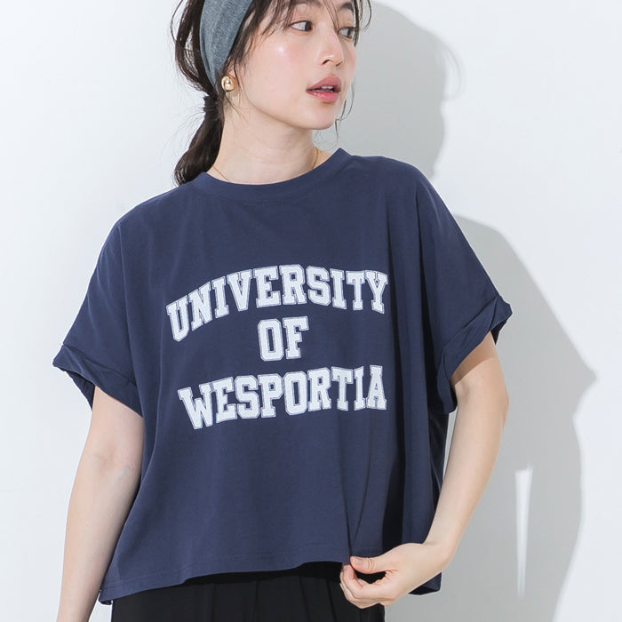 短版反摺袖口修身LOGO T-shirt