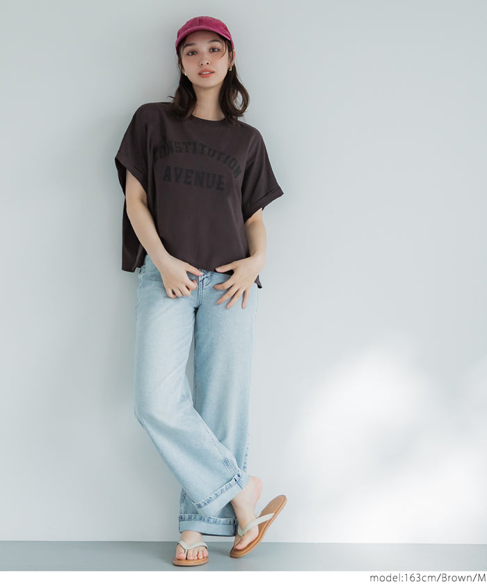 短版反摺袖口修身LOGO T-shirt