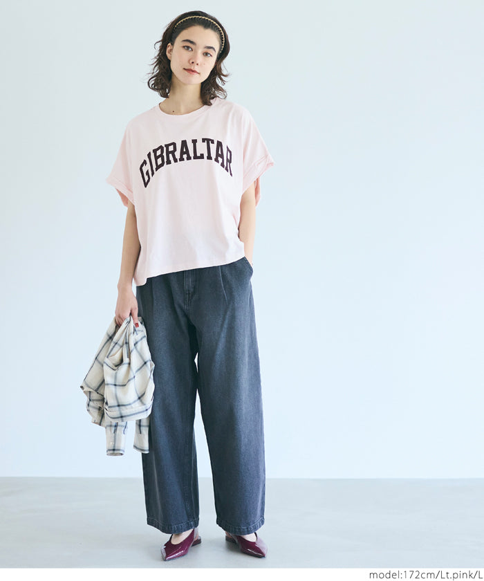 短版反摺袖口修身LOGO T-shirt