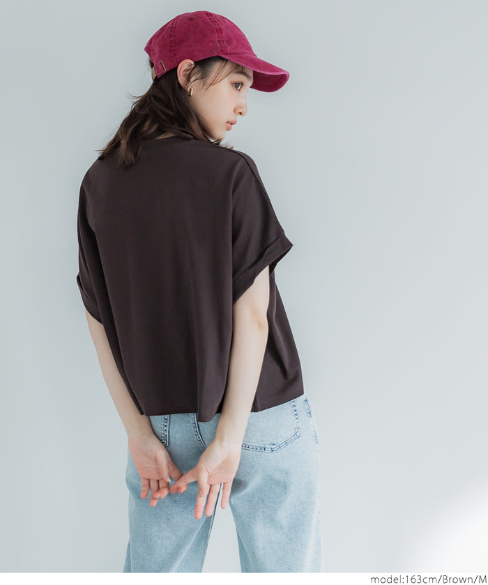 短版反摺袖口修身LOGO T-shirt