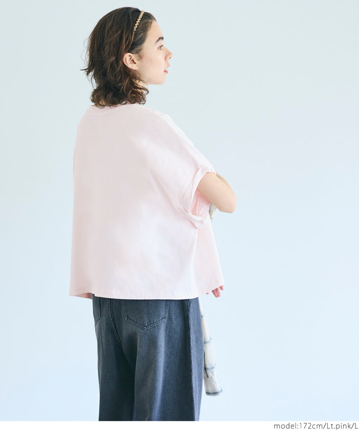 短版反摺袖口修身LOGO T-shirt