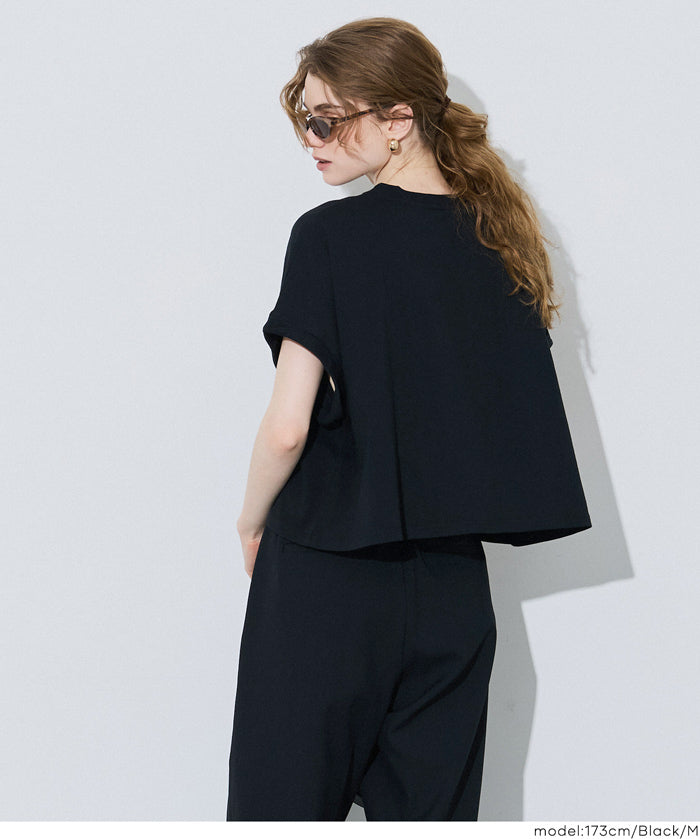Cropped Logo T-Shirt with Rolled Sleeves
