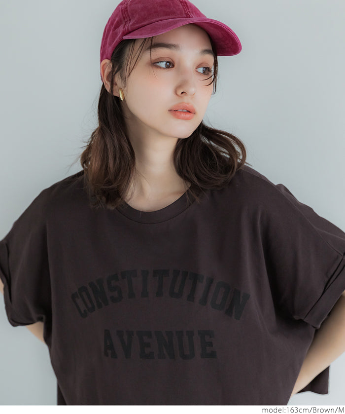 短版反摺袖口修身LOGO T-shirt