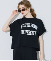 Cropped Logo T-Shirt with Rolled Sleeves