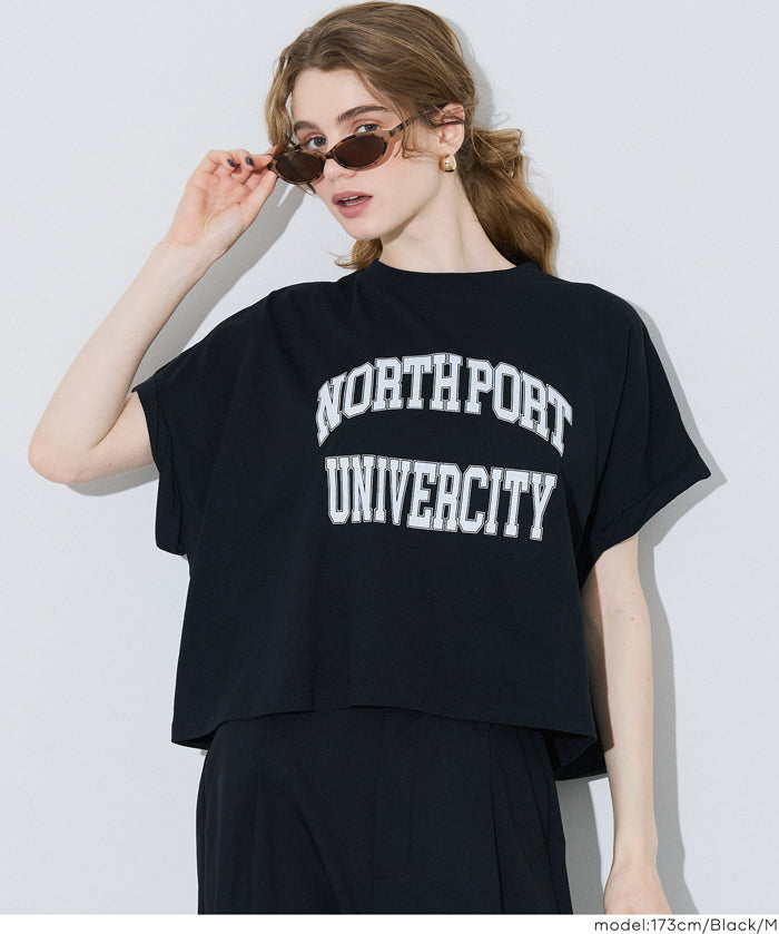 短版反摺袖口修身LOGO T-shirt