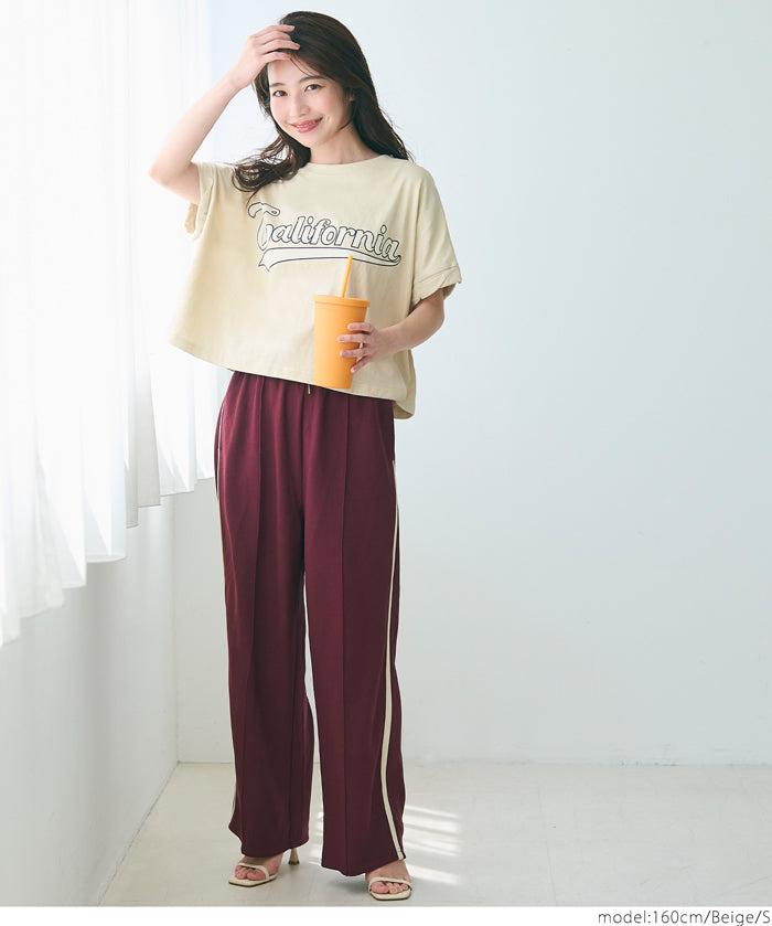 短版反摺袖口修身LOGO T-shirt