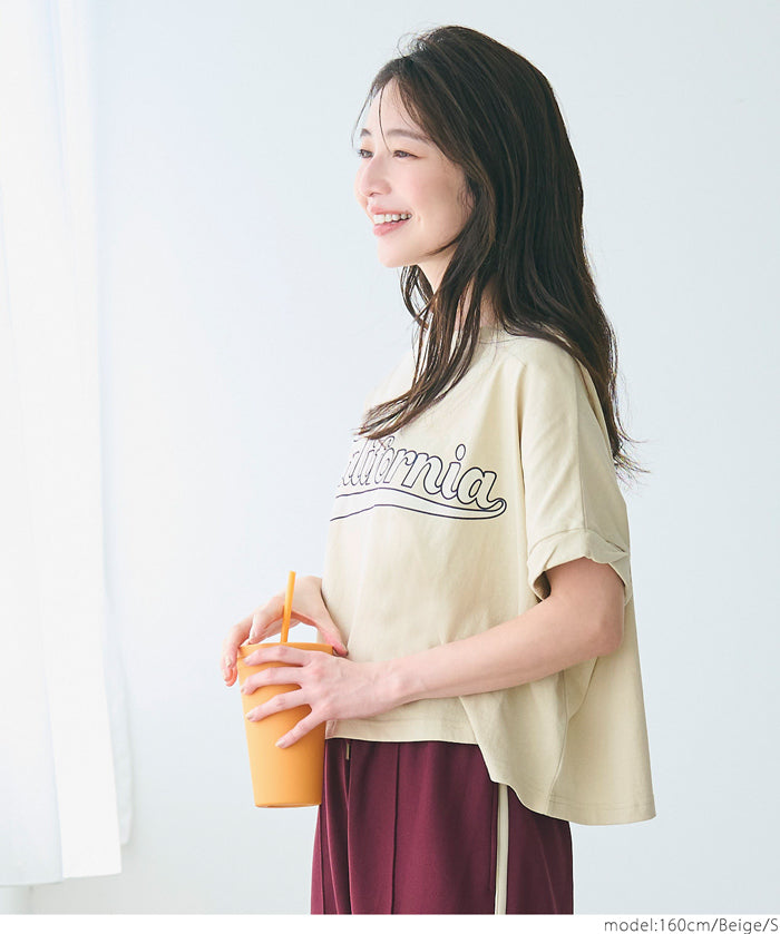 短版反摺袖口修身LOGO T-shirt