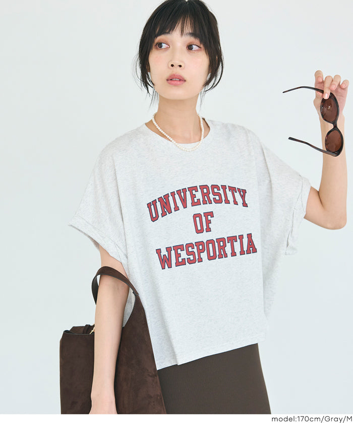 短版反摺袖口修身LOGO T-shirt