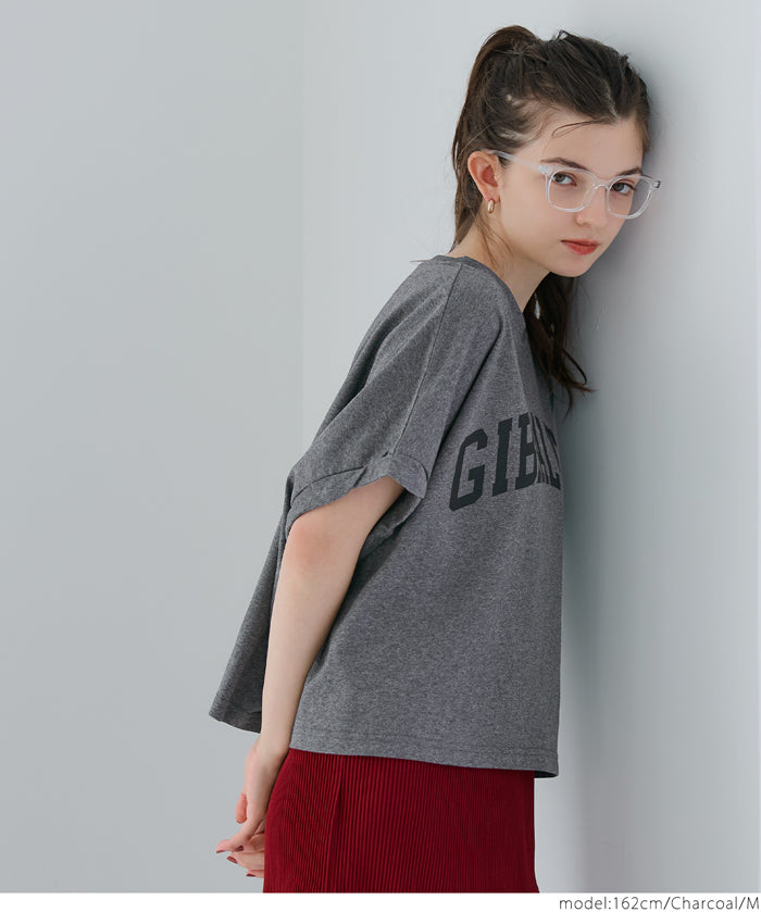 短版反摺袖口修身LOGO T-shirt