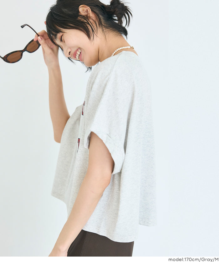 Cropped Logo T-Shirt with Rolled Sleeves