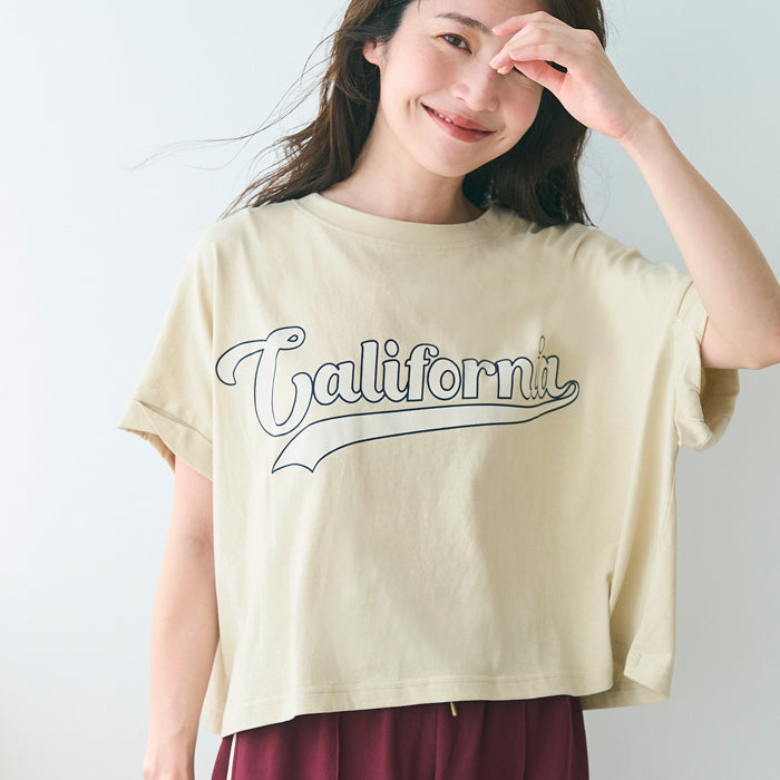 短版反摺袖口修身LOGO T-shirt