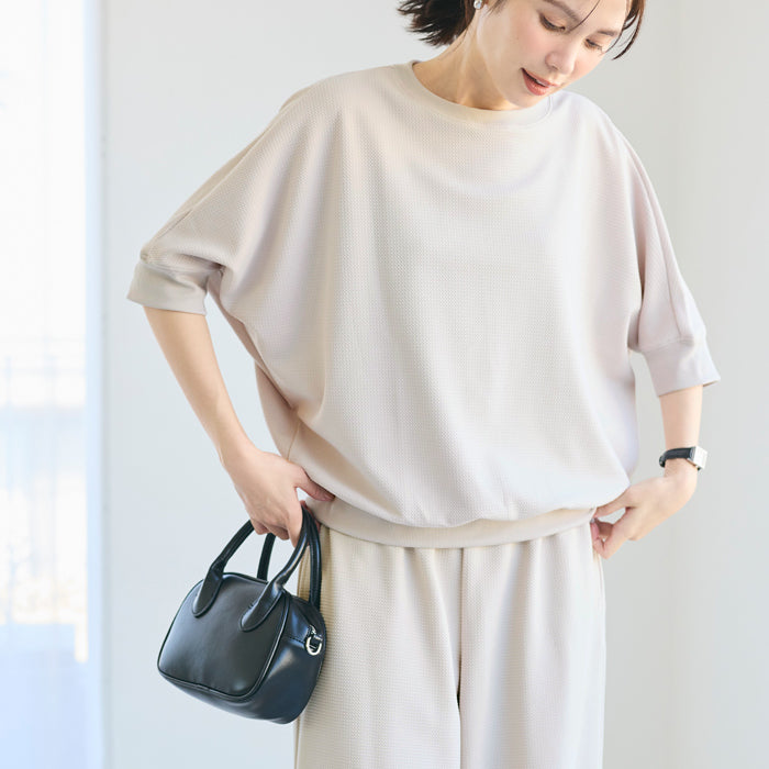 【壓紋機能】五分蝙蝠袖衛衣造型上衣