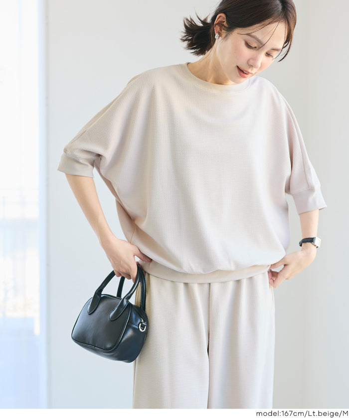 【壓紋機能】五分蝙蝠袖衛衣造型上衣