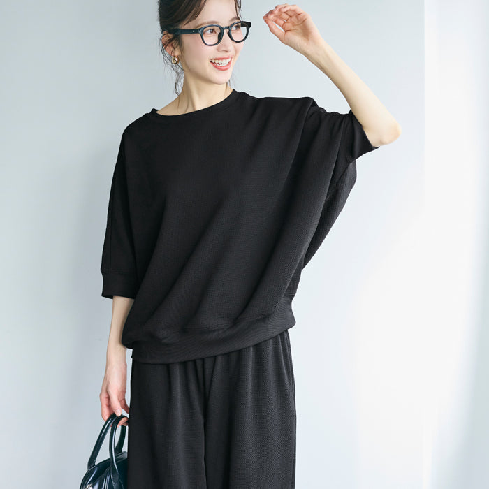 【壓紋機能】五分蝙蝠袖衛衣造型上衣