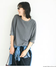Embossed Functional Sweatshirt with Five-Point Batwing Sleeves
