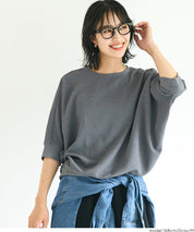 Embossed Functional Sweatshirt with Five-Point Batwing Sleeves