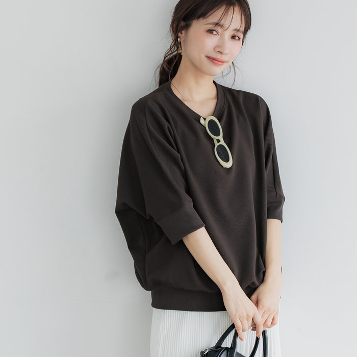 【壓紋機能】五分蝙蝠袖衛衣造型上衣