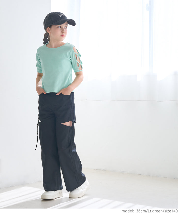 童裝袖子綁帶造型短袖上衣