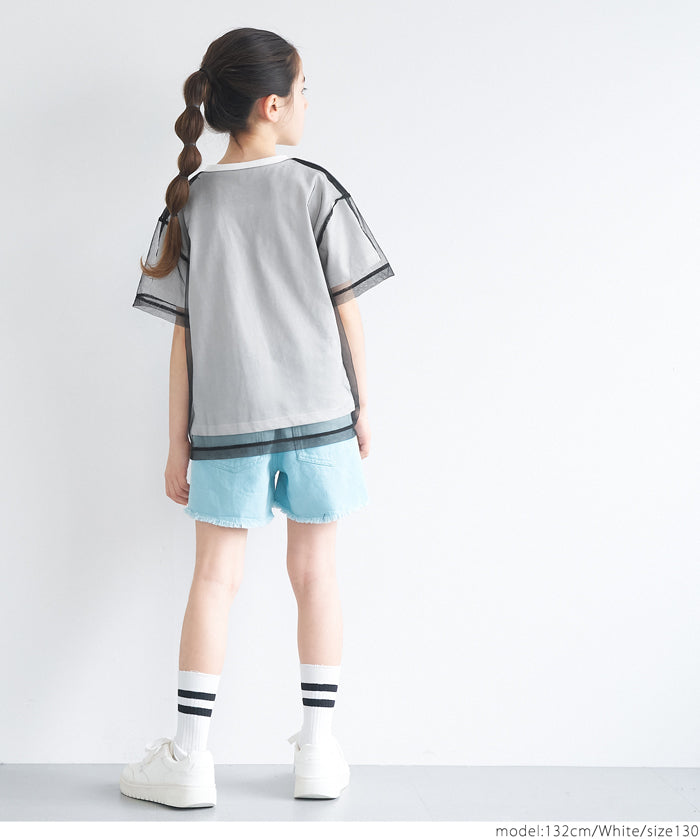 外罩薄紗造型圓領短袖上衣 T-shirt