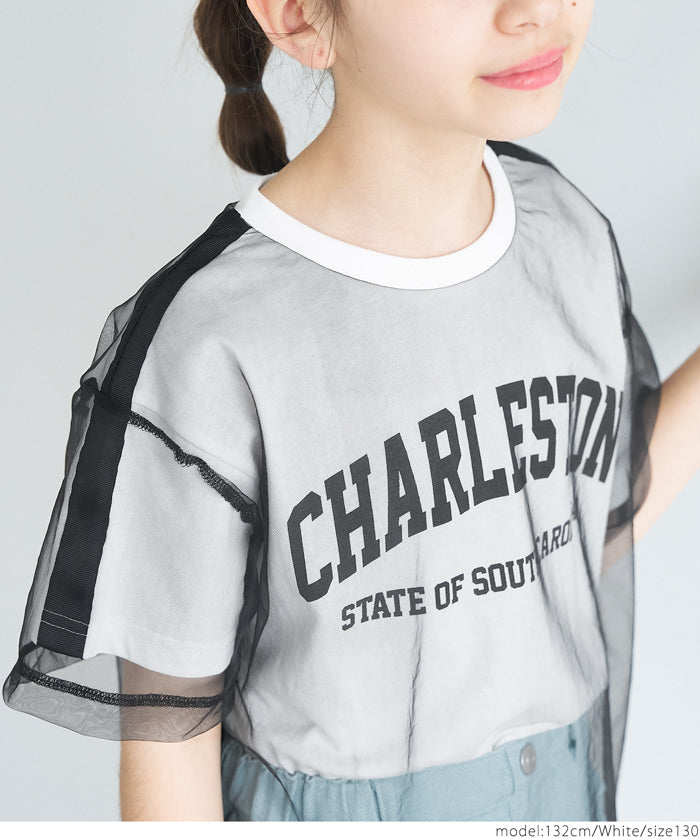 外罩薄紗造型圓領短袖上衣 T-shirt