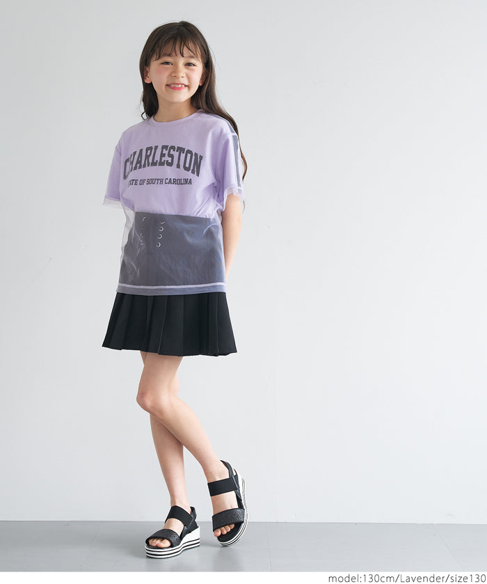 外罩薄紗造型圓領短袖上衣 T-shirt