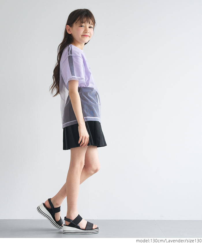 外罩薄紗造型圓領短袖上衣 T-shirt
