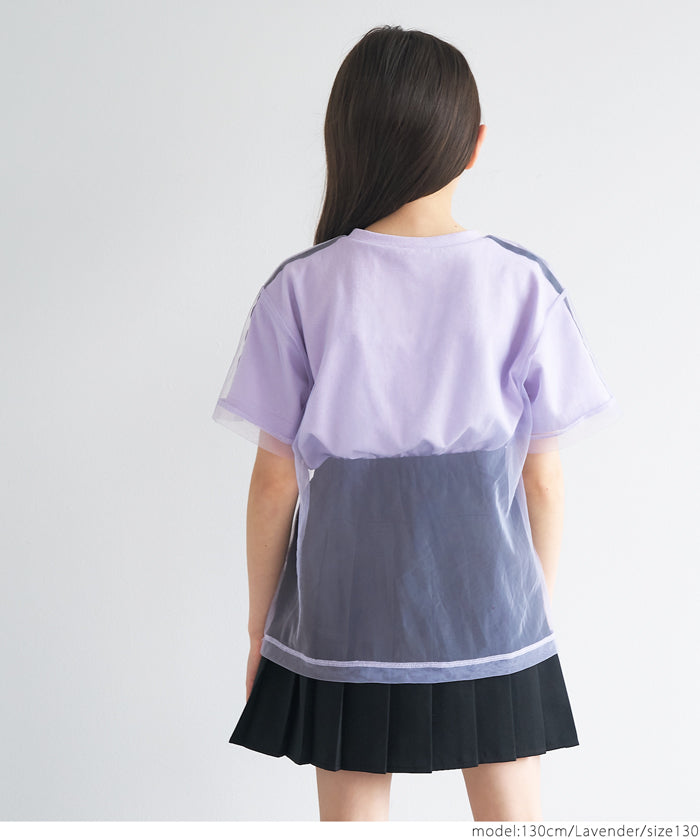 外罩薄紗造型圓領短袖上衣 T-shirt