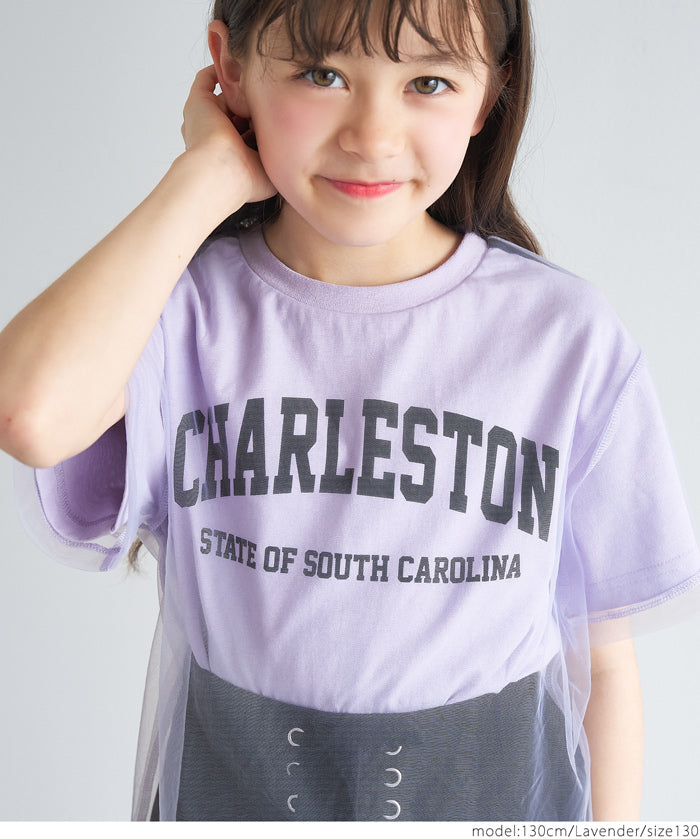 外罩薄紗造型圓領短袖上衣 T-shirt