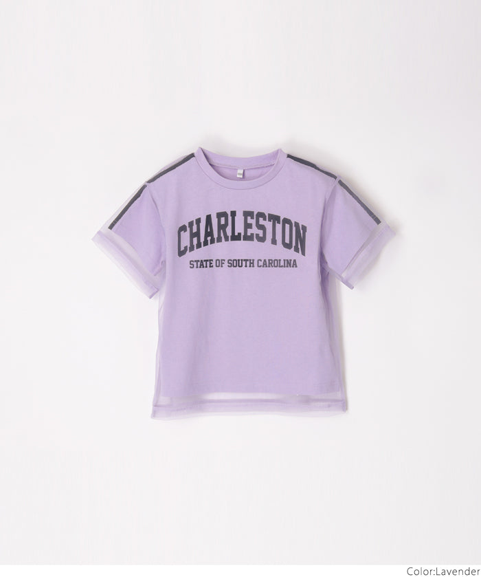 外罩薄紗造型圓領短袖上衣 T-shirt