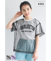 外罩薄紗造型圓領短袖上衣 T-shirt