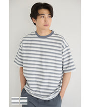 男裝條紋圓領休閒短袖上衣
