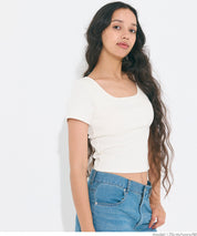 ［特價$129→$99］OUT BRA帶胸墊方領短款短袖上衣 Tee
