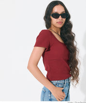 ［特價$129→$99］OUT BRA帶胸墊方領短款短袖上衣 Tee