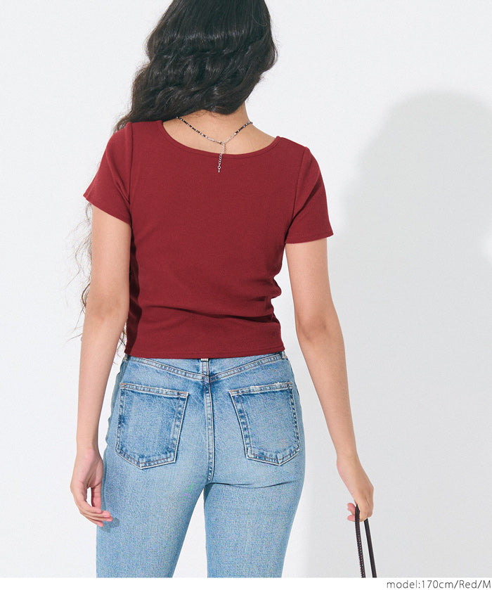 ［特價$129→$99］OUT BRA帶胸墊方領短款短袖上衣 Tee