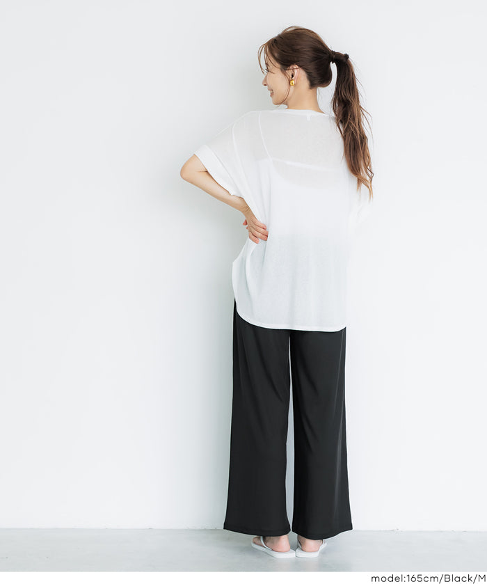 簡約螺紋垂感休閒闊腿長褲 (relaxed ribbed pants )